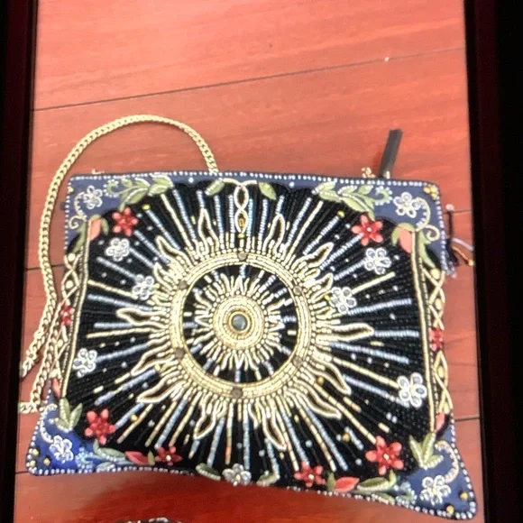 Mary Frances Embellished Sunburst Beaded Crossbody Bag - blue Black & Gold - Picture 1 of 1